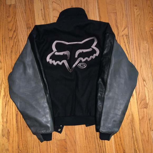 Vintage Fox Racing Leather and Wool Bomber Jacket